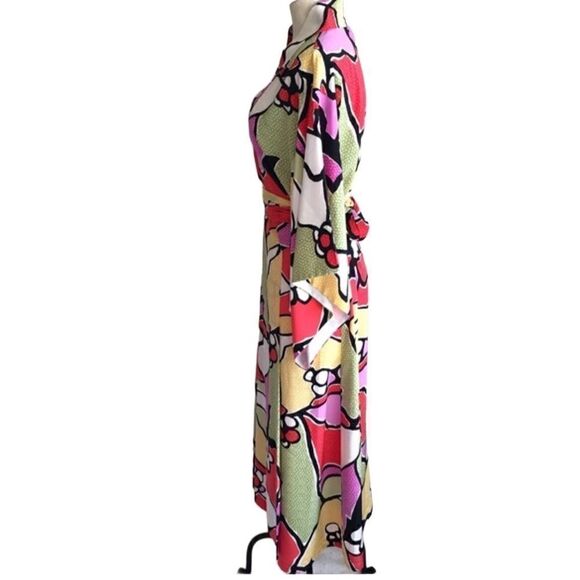 Natori- Vintage 90s Kimono Robe Duster Wrap Dress Pop Art, Size Medium - Picture 8 of 11